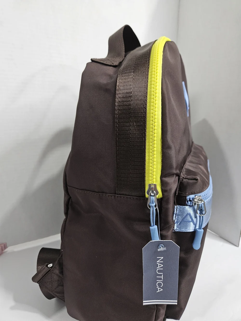 Nautica Men’s Brown Backpack with Light Blue Accents